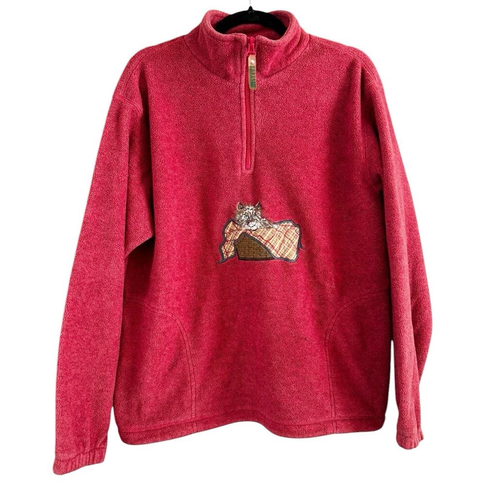 Northern Reflections Cat Graphic Fleece Pullover Women’s Size Medium Vintage